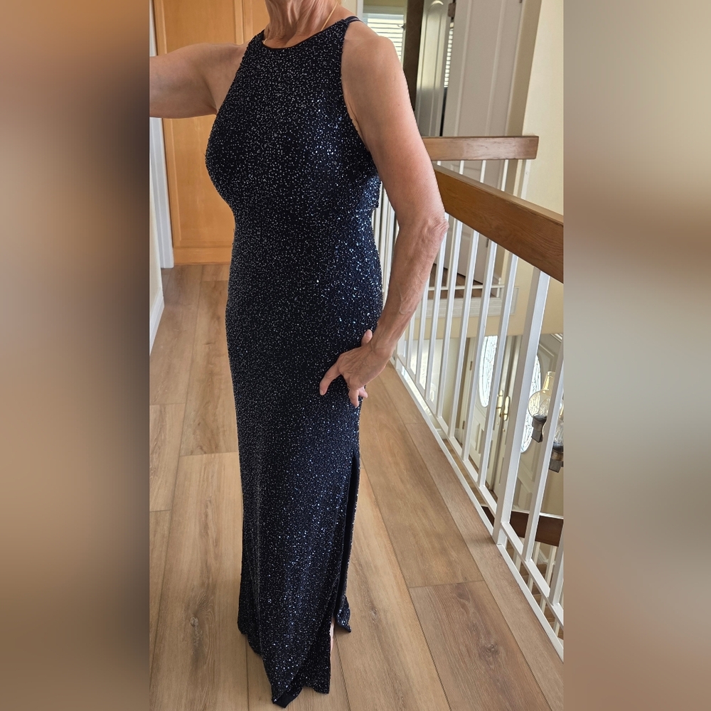 Elegant Beaded Black Sleeveless Gown